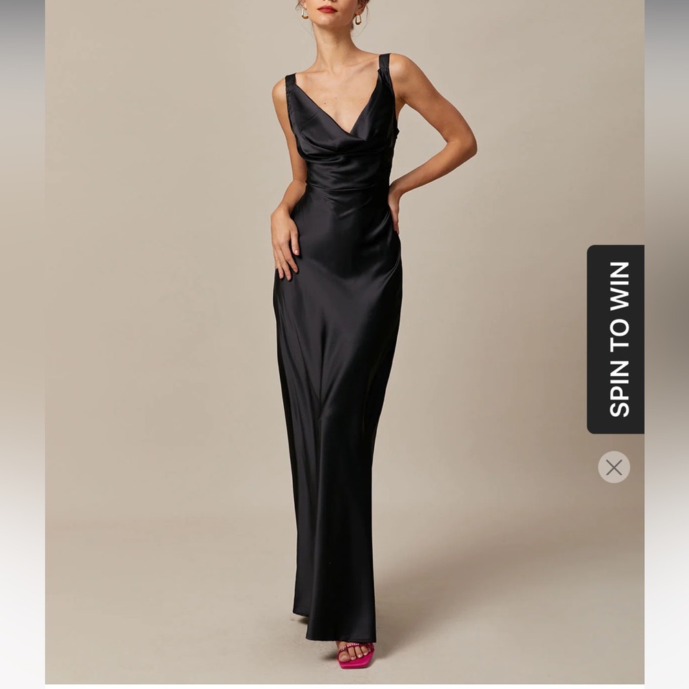 Rihoas The Black Cowl Neck Sheath Satin Maxi Dress